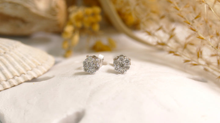 10k White Gold .53ct Diamonds Flower Cluster Earrings