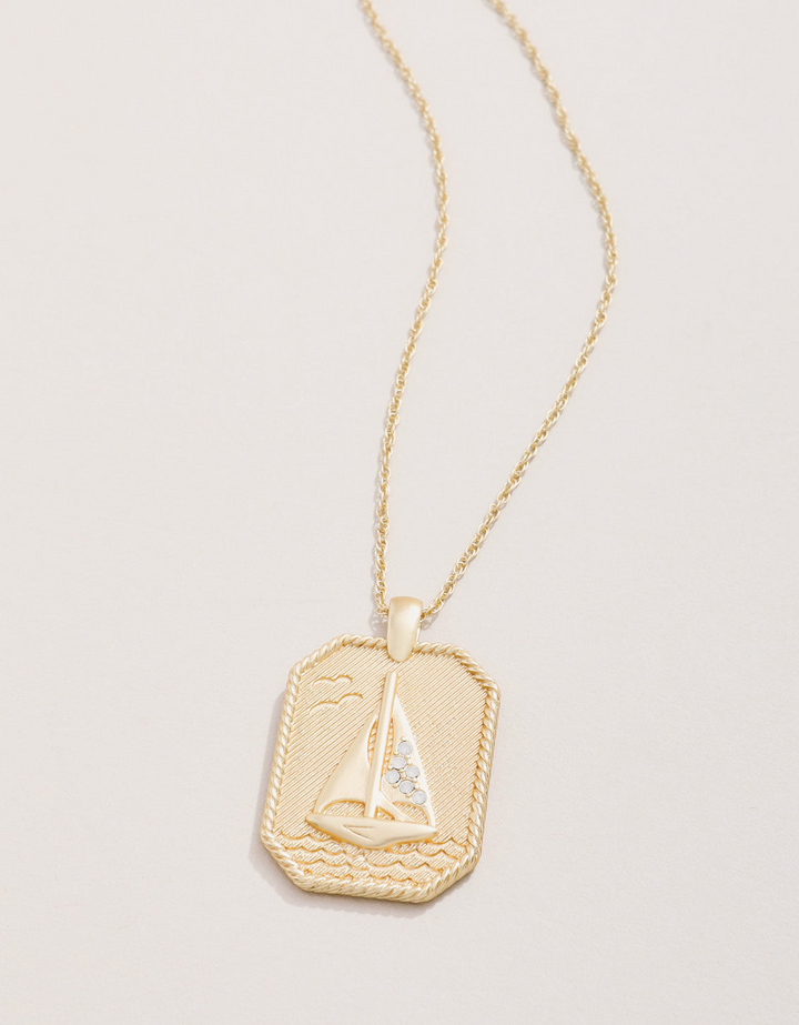 Spartina - - 18K Gold Plated Anchor - Set Sail Opal Sail Boat Necklace 18"