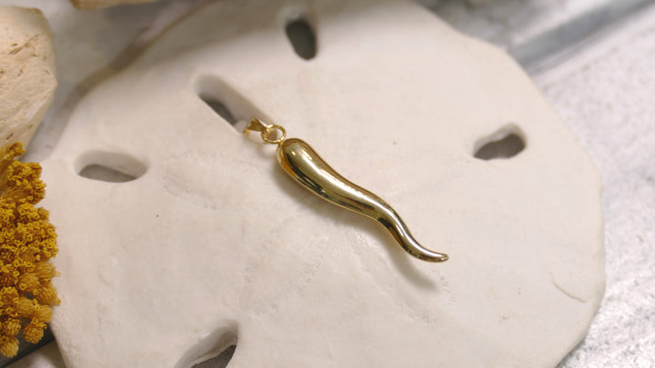 14k - Yellow Gold Hollow Italian Horn Pendant