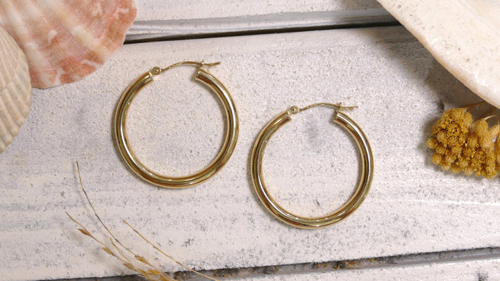 14k Yellow Gold Polished Hoop Earrings