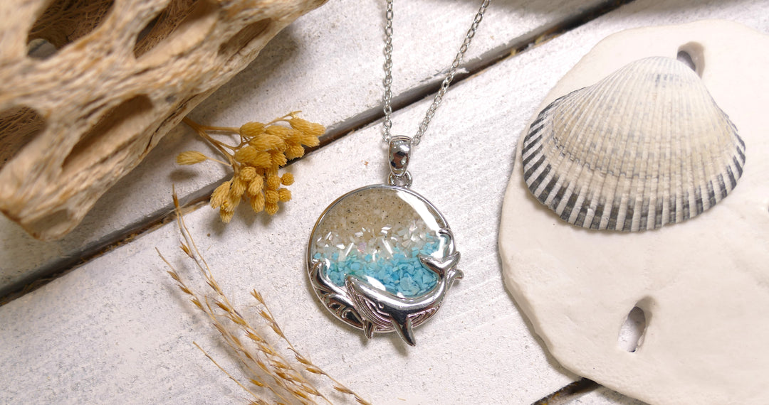Dune - Sterling Silver - Whale Round Turquoise Ocean City Beach Sand Necklace