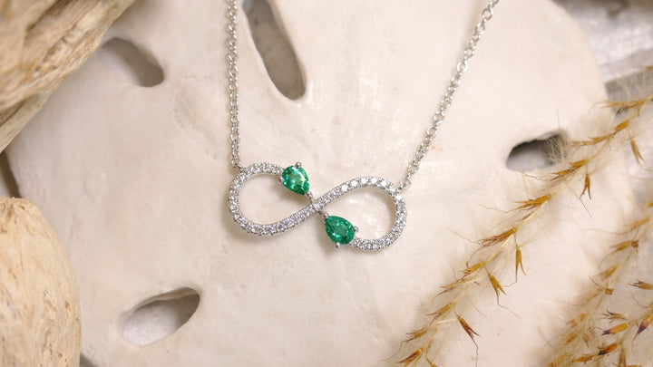 14k White Gold Emerald Accents 0.29ct Infinity .17ct Diamond