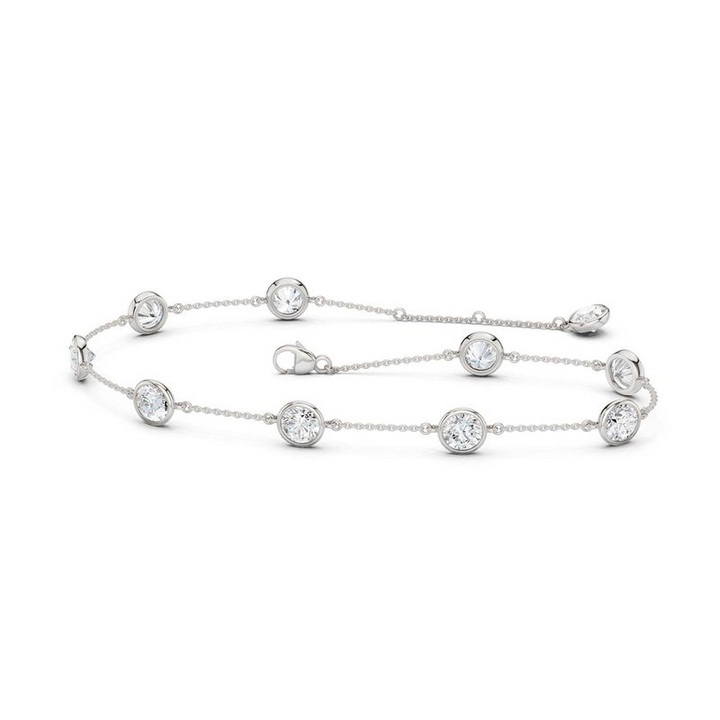 14k White Gold Station Bezel 2.00ctw Lab Diamond Chain Bracelet