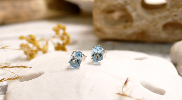 925 Sterling Silver Sky Blue Topaz Oval Cut Earring