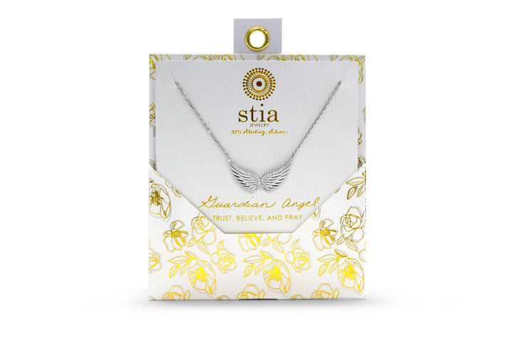 Stia - Sterling Silver - Silver Cubic Zirconia 15-17" Angel Wing Necklace