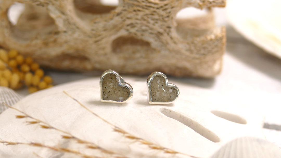 Dune - Sterling Silver - 10mm Heart Stud Ocean City Beach Sand Earrings