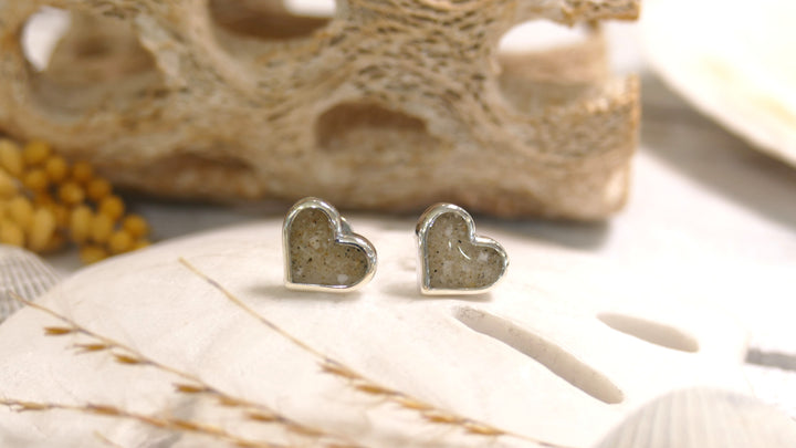 Dune - Sterling Silver - 10mm Heart Stud Ocean City Beach Sand Earrings
