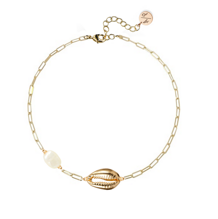Adriana Pappas - - 14K Gold Filled Freshwater Pearl Chain Shell Anklet 8.25-10.25"