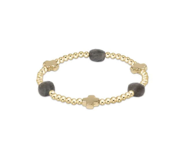 enewton - 14k gold-filled - Admire Pattern & Gemstones 3mm Labradorite Signature Cross Bead Bracelet