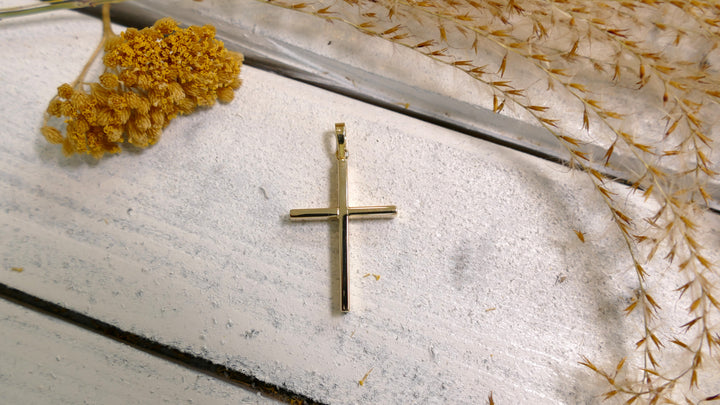 14k Yellow Gold Cross Stick Style Pendant 5mm Bail (Chain not Included)
