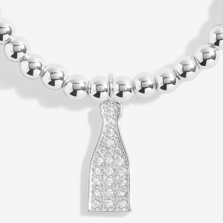 A Little & Co - Brass - Silver Plated - This Calls For Champagne! Cubic Zirconia Stretch Beaded Bracelet 6 7 /8"