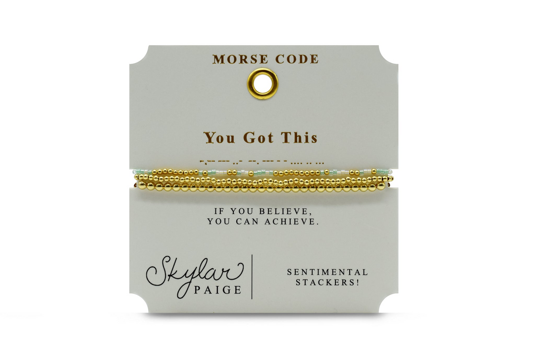 Skylar Paige Tila Bead Gold Morse Code Multicolor Stretch Bracelet
