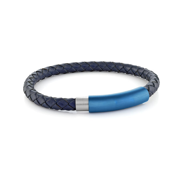 Italgem Steel - Blue IP S. Steel 6mm Blue Leather Bracelet