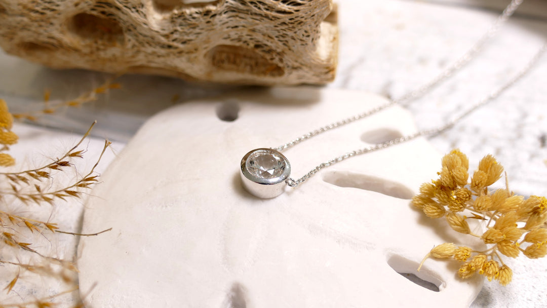 Sterling Silver - Silver Clear Bezel Sapphire Necklace