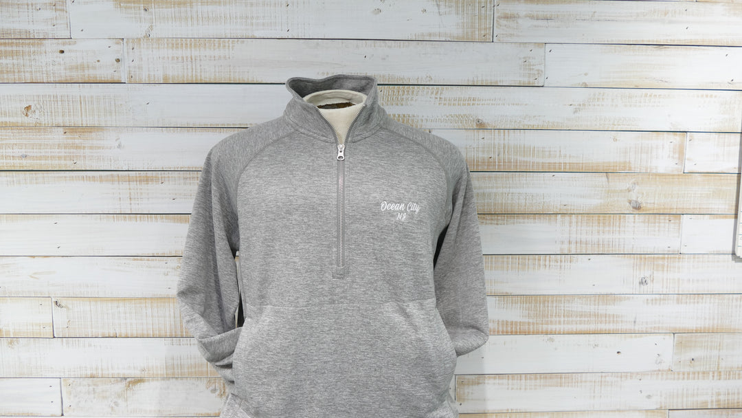 Long Sleeve 1/4 Zip Cadet Collar Front Pocket Sweatshirt - Gray