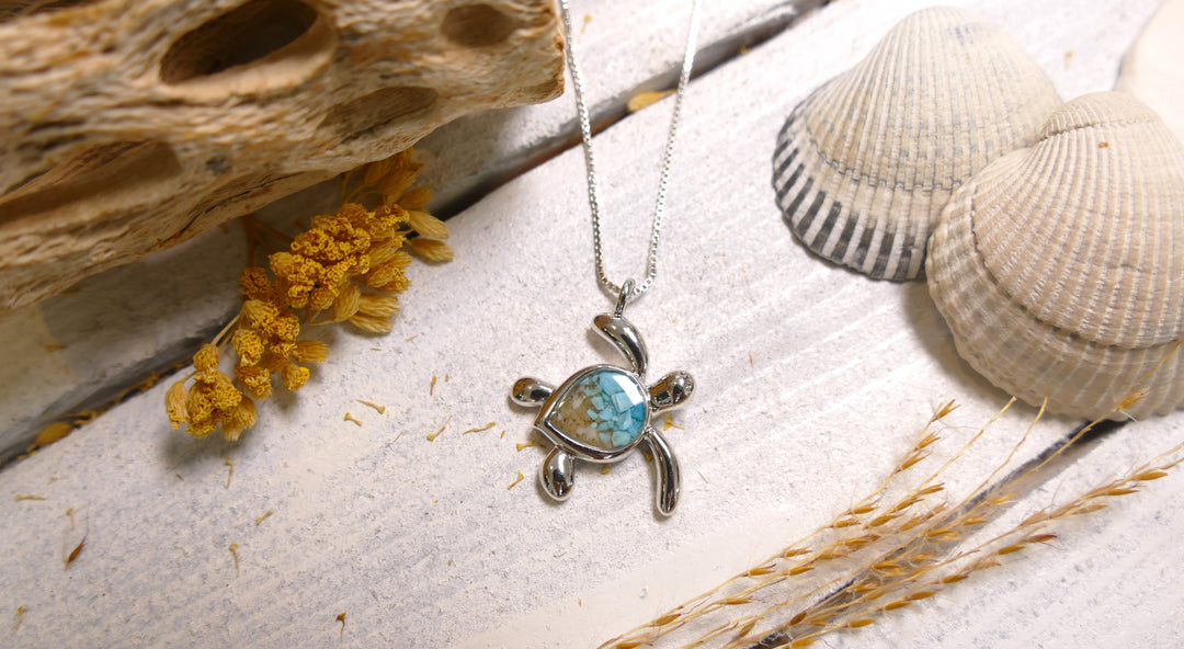 Dune - Sterling Silver - Turtle Turquoise Ocean City Beach Sand Necklace 18"