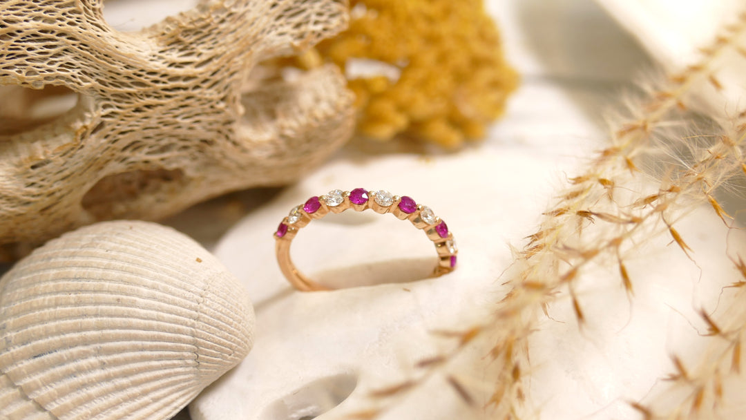 14k Rose Gold Ruby Band + Diamond Ring (Size 6)