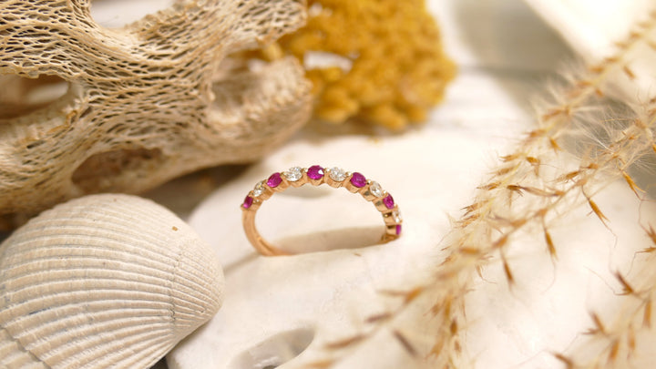 14k Rose Gold Ruby Band + Diamond Ring (Size 6)