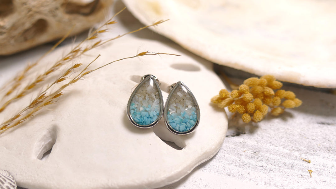 Dune - Sterling Silver - Ocean Gradient Teardrop Turquoise Ocean City Beach Sand Earrings
