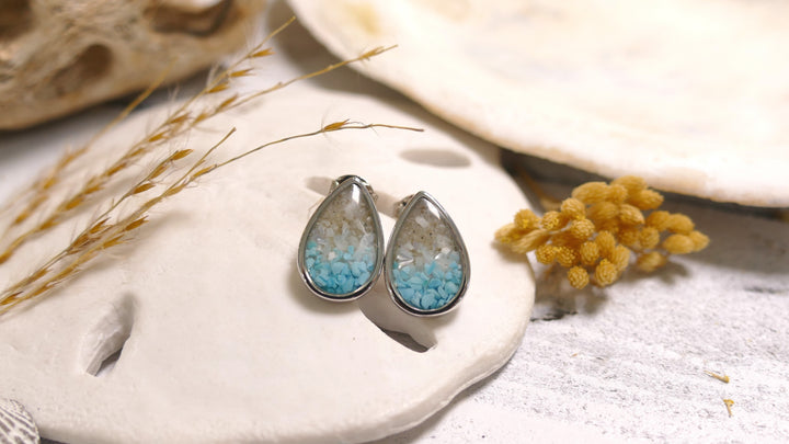 Dune - Sterling Silver - Ocean Gradient Teardrop Turquoise Ocean City Beach Sand Earrings