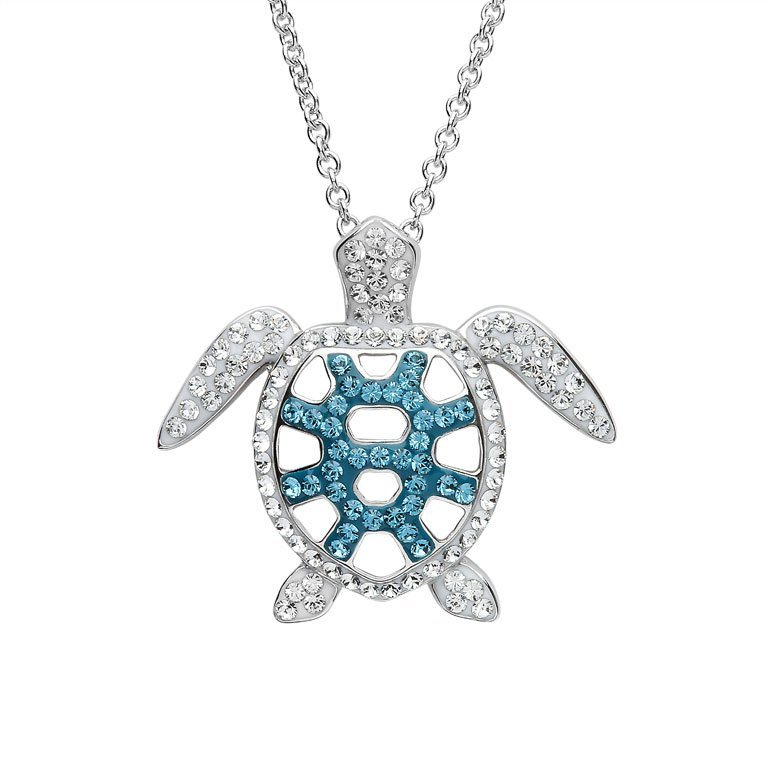 Ocean - Sterling Silver - Crystal Turtle Necklace