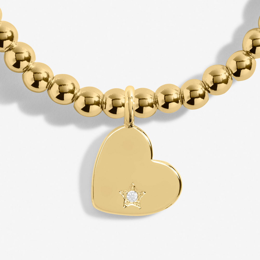 A Little & Co - Brass - Gold - It's Your Year - Crystal Heart Stretch Beaded Bracelet 6 7/8"