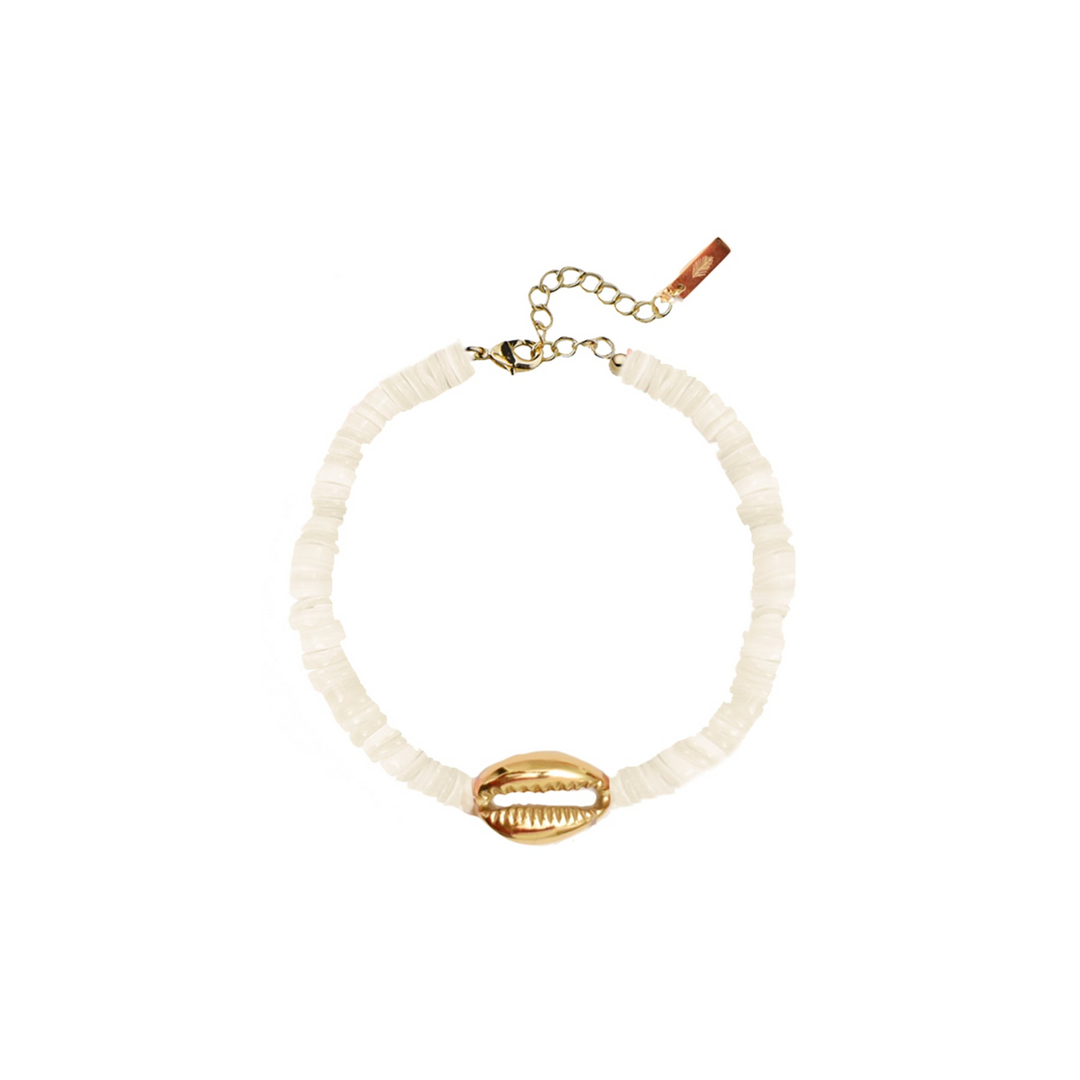 Adriana Pappas - - 14K Gold Filled - White - Heishi Shells Chain Shell Bracelet 6.5-8"