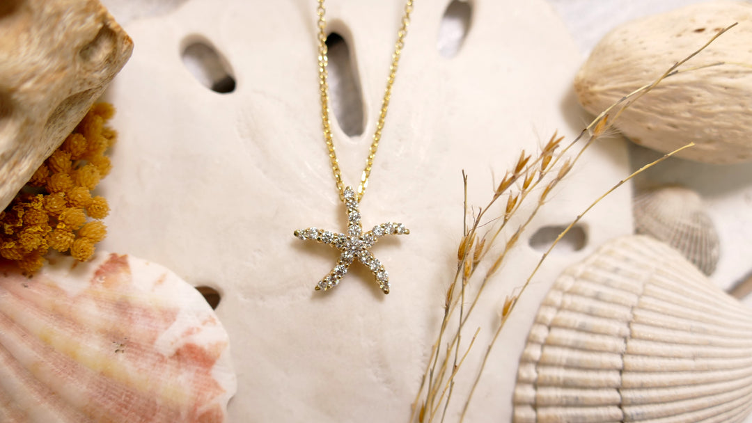 14k Yellow Gold Small Starfish 0.35ct Diamond Necklace