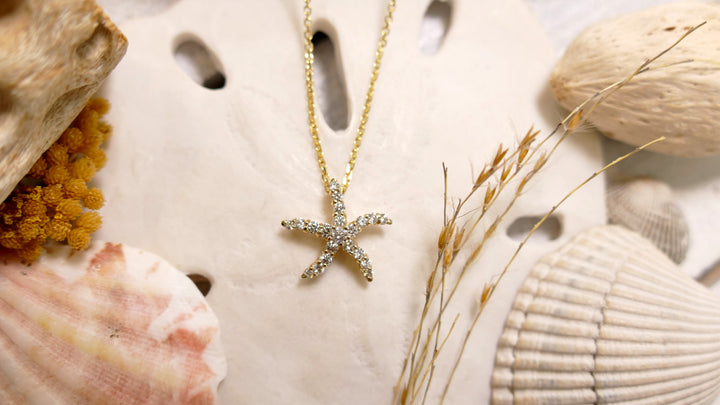 14k Yellow Gold Small Starfish 0.35ct Diamond Necklace