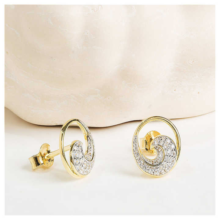 Ocean - - Gold Vermeil White Sapphire Wave Stud Earrings