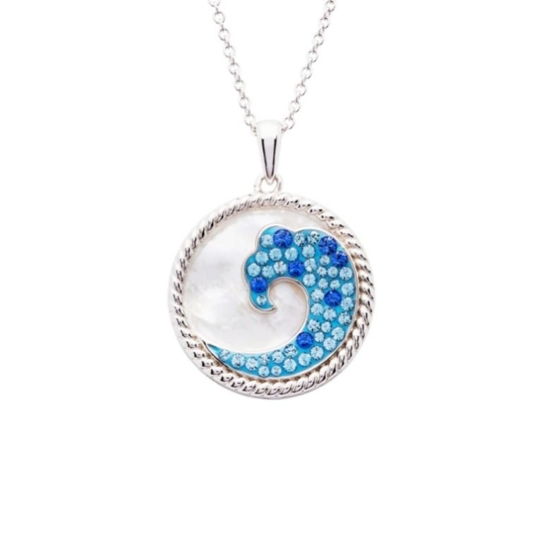 Ocean - Sterling Silver - Crystal & Mother of Pearl Round 20" Wave Necklace
