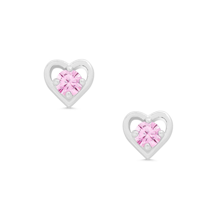 pink cz heart stud earrings in