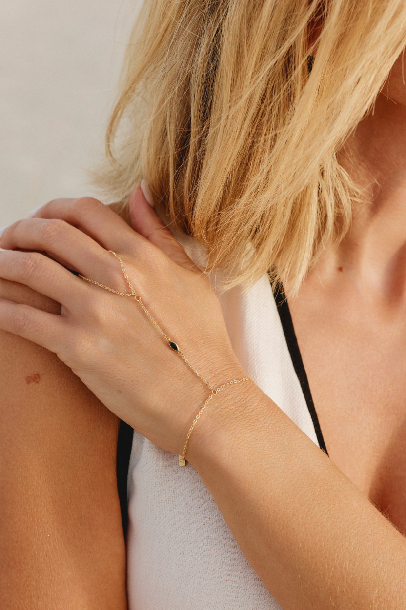 Adriana Pappas - Brass - Gold Filled Black Marquise Cubic Zirconia Hand Chain