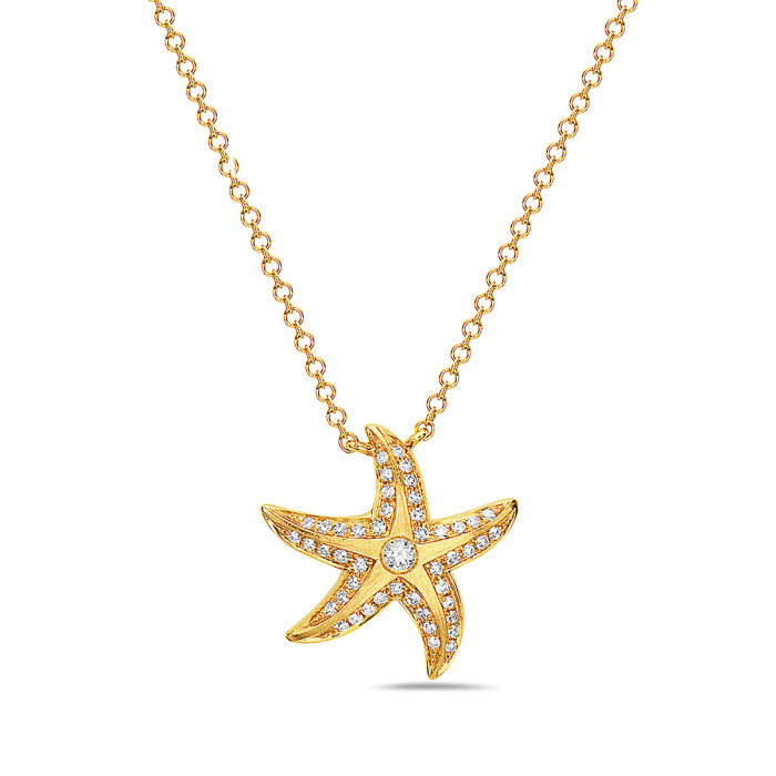 14k Yellow Gold 0.15ct. Natural Diamond Starfish Pendant