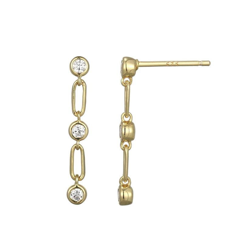 Monte Luna - Sterling Silver - Gold Plated Trio-Linked Bezel Lab Grown Diamond Dangle Earrings