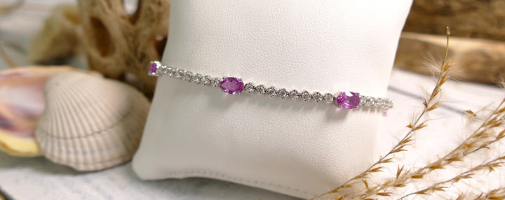 14k White Gold Pink Tourmaline Diamond Tennis Bracelet