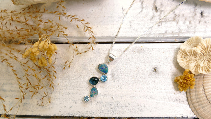 Blue Topaz and Opal Pendant