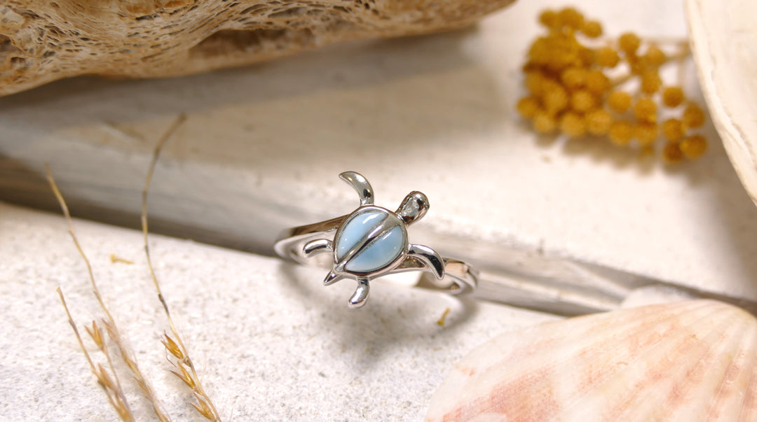 Sterling Silver - Silver Larimar Turtle Ring