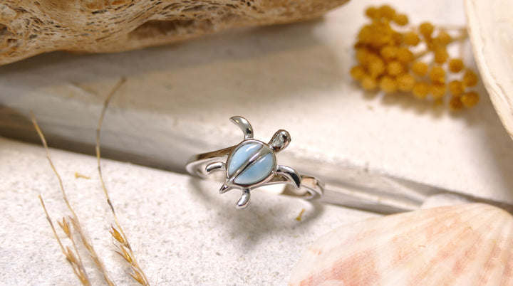 Sterling Silver - Silver Larimar Turtle Ring