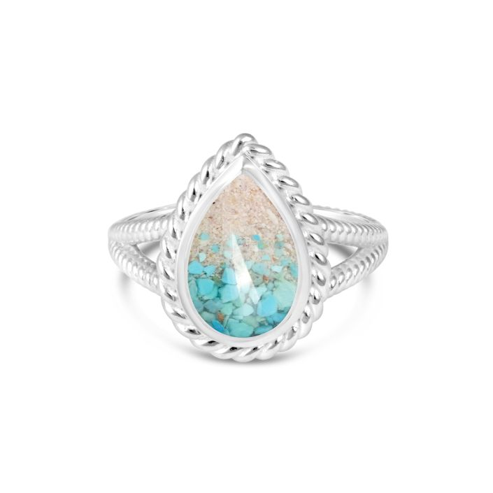 Dune - Sterling Silver - Modern Mermaid Teardrop Turquoise Gradient Ocean City Beach Sand Ring (Size 7)