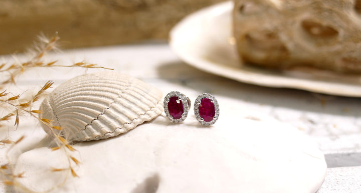 18k White Gold Oval 1.10ct Ruby Stud Earrings