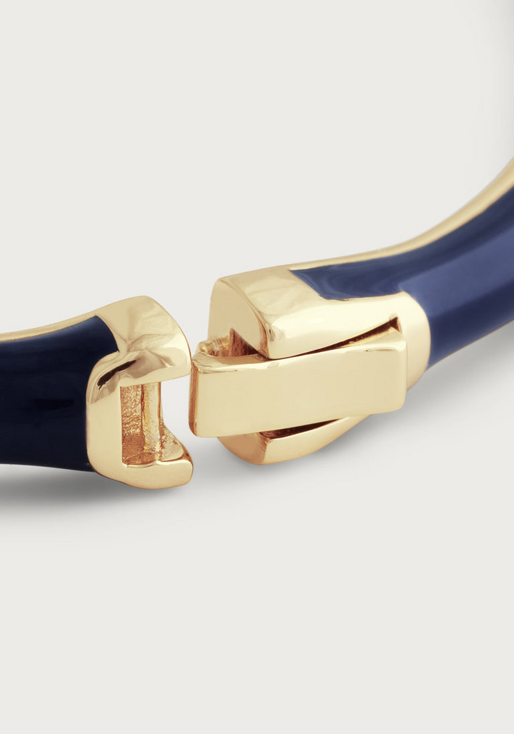 Anabel Arum - Brass - 18K Gold Plated Navy - Hinged Enamel Bangle Bamboo Bracelet