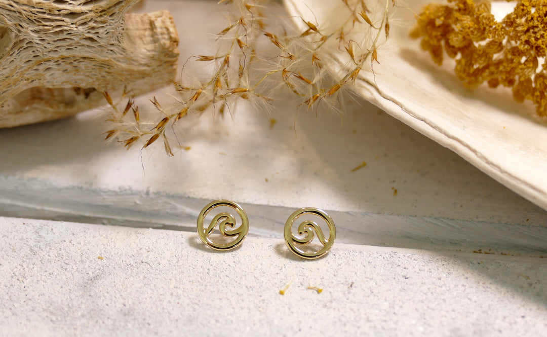 14k Yellow Gold Wave Earrings