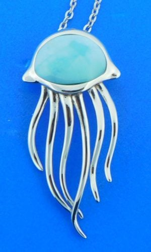 Sterling Silver - Larimar Dangle Jellyfish Pendant