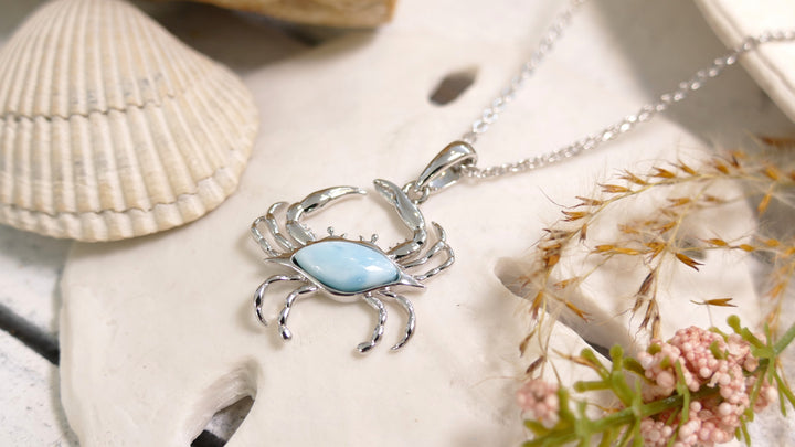 Sterling Silver - Silver Larimar Crab Necklace
