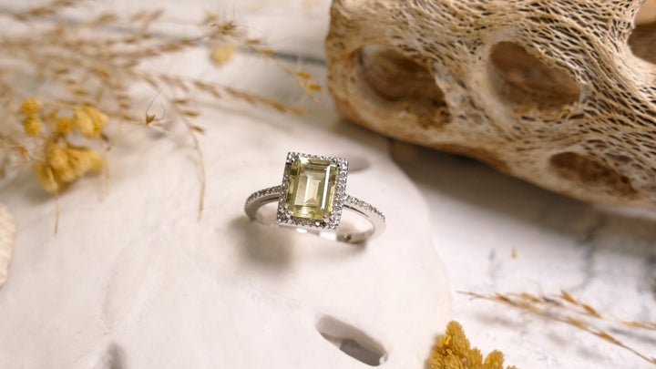 14k White Gold Natural Diamond Square Tourmaline Ring (Size 6.5)