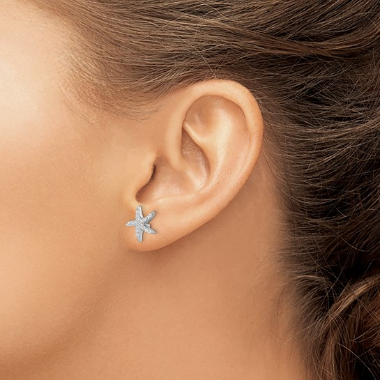 Sterling Silver - Silver Micro Pave Cubic Zirconia Starfish Stud Earrings