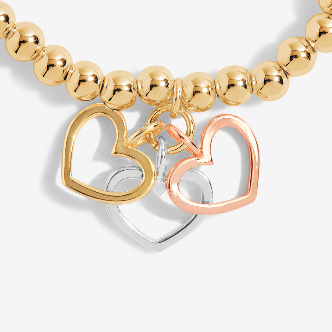 A Little & Co - Brass - Gold -Grateful,Thankful,Blessed- Heart Stretch Beaded Bracelet 6 7/8"