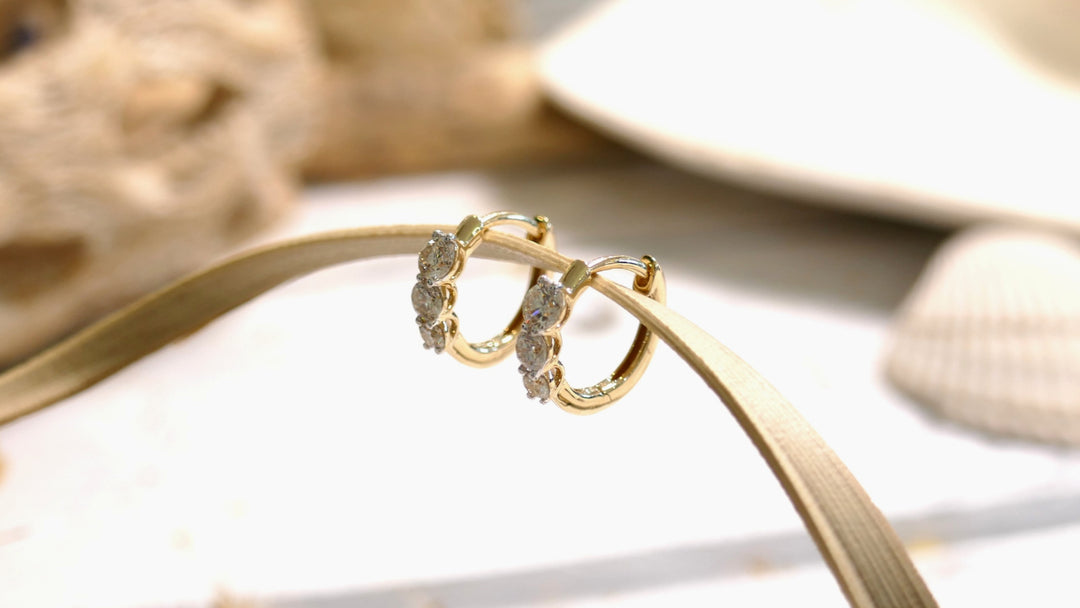 14k Yellow Gold 1/2 ctw Diamonds Huggie 3 Stone Earrings
