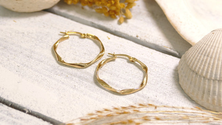 14k Yellow Gold 20mm Twist Hoop Earrings